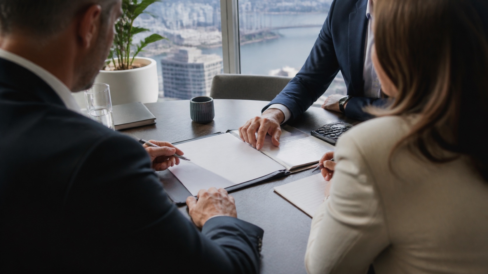 Business professionals reviewing a finance scenario